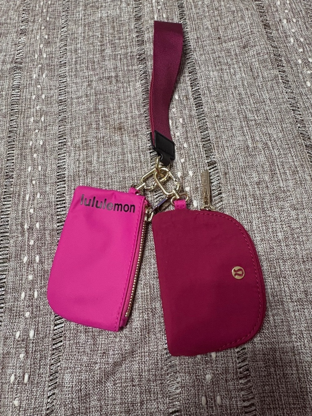 lululemon athletica pink and magenta wristlet keychain pouches